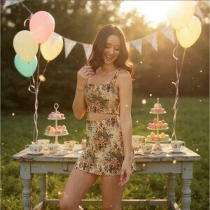 Sugar Thrillz Floral Crop Top w/ Square Neck & Straps – Vineyard Reverie Edition